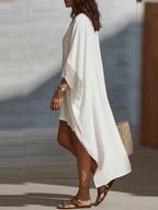 Effortless Boho V-Neck Ivory Kaftan Dress