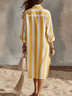Relaxed Striped Resort Yellow & White Stripe Midi Dress