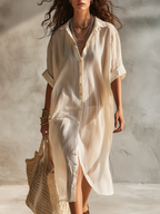 Classic Champagne Button-Down Shirt Midi Dress