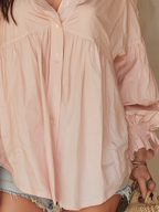 Relaxed Blush Gathered Button-Up Blouse