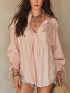 Relaxed Blush Gathered Button-Up Blouse