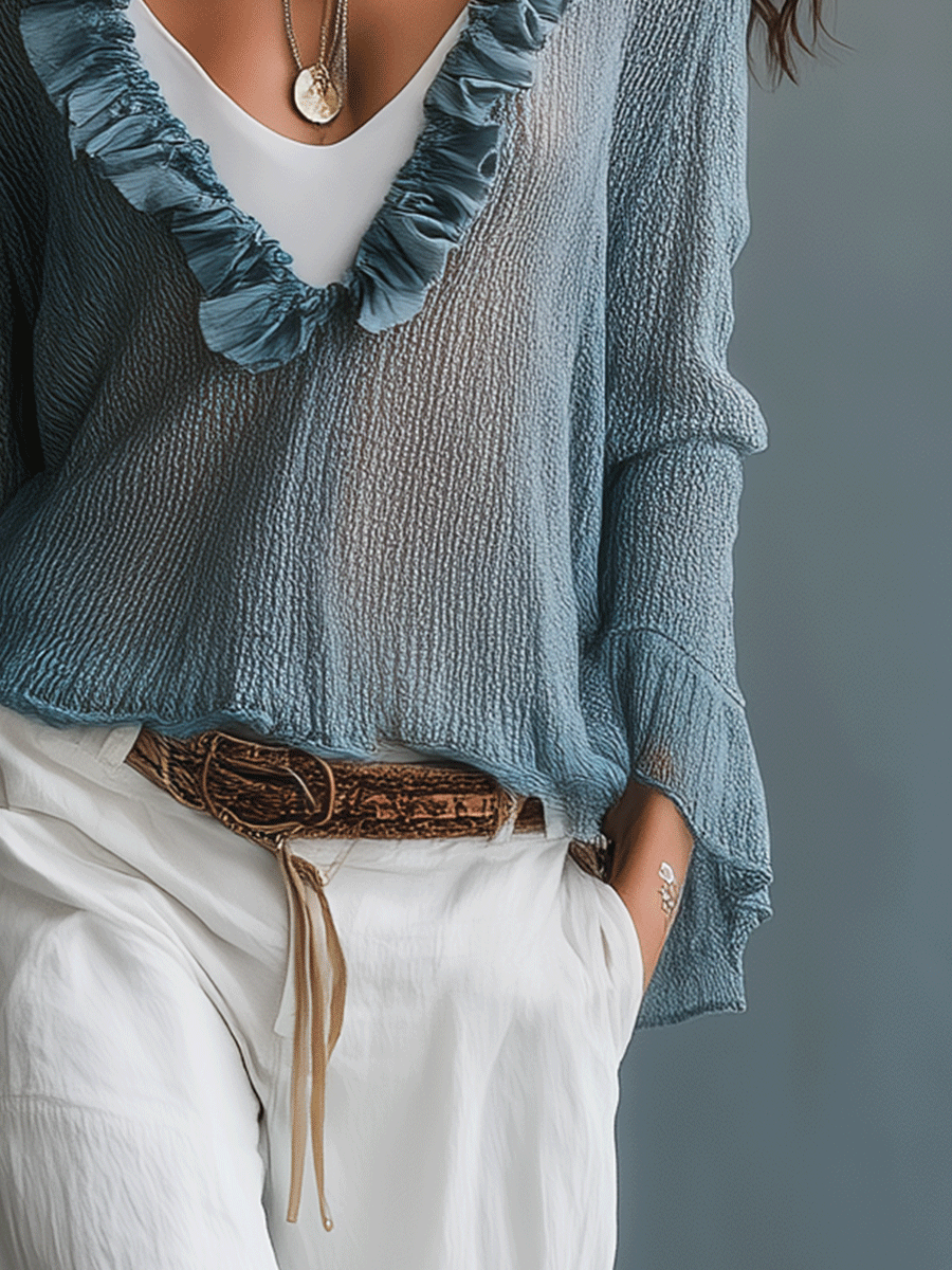 Effortless Sheer Coastal Sky Blue Top