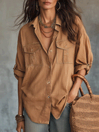 Bohemian Utility Pocket Resort Camel Brown Shirt