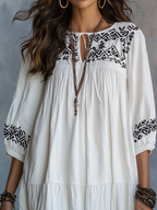 Elegant Ivory Embroidered Tiered Midi Dress