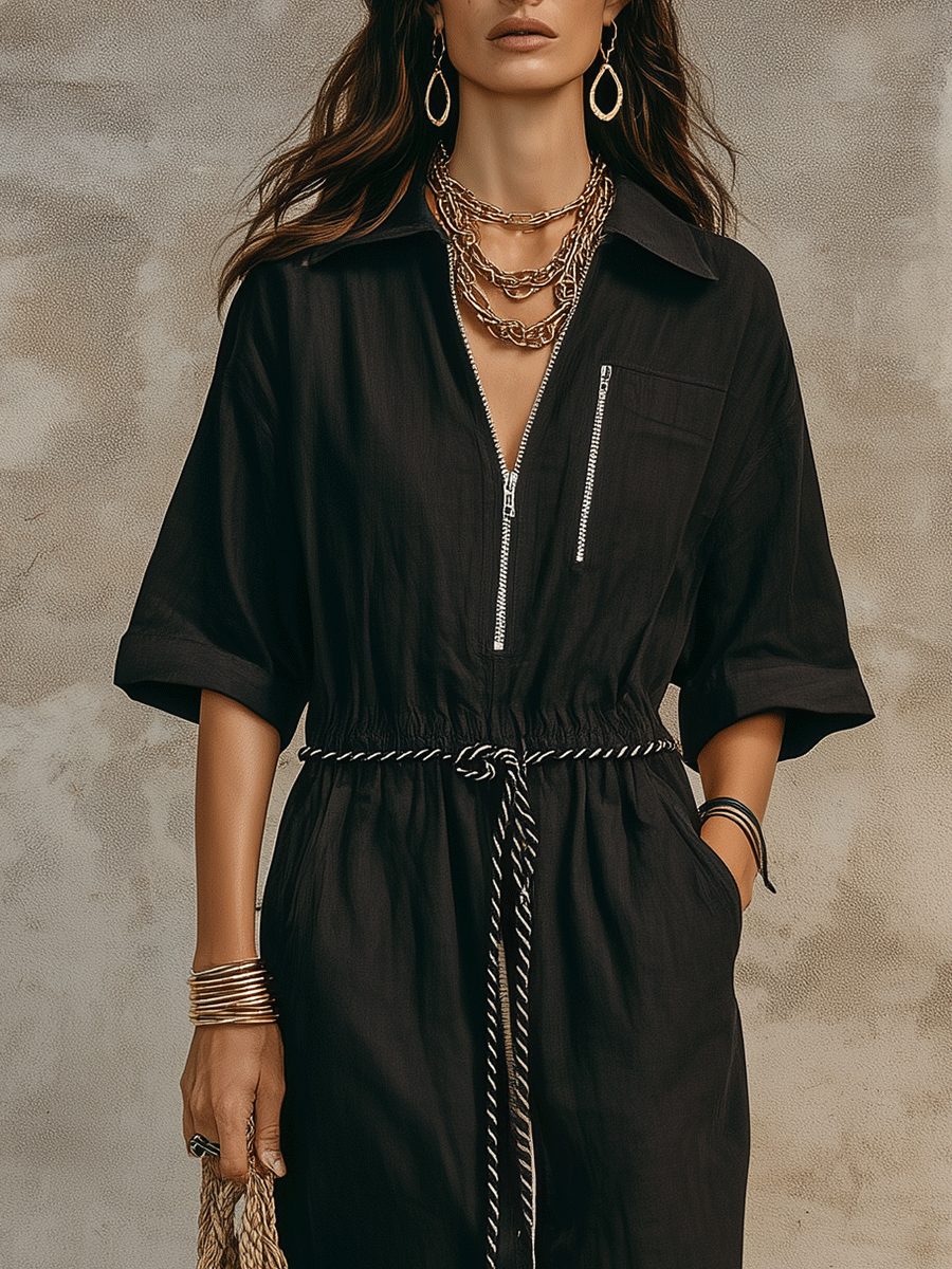 Modern Vintage Inspired Black Midi Dress