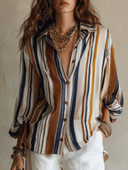 Bohemian Vertical Stripe Resort Earth Tone Blouse