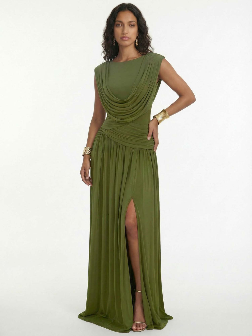 Olivia Drape Maxi Dress – Olive
