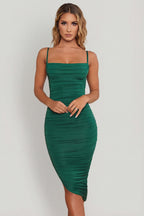 Amelia Ruched Cowl Midi Dress – Emerald Glow