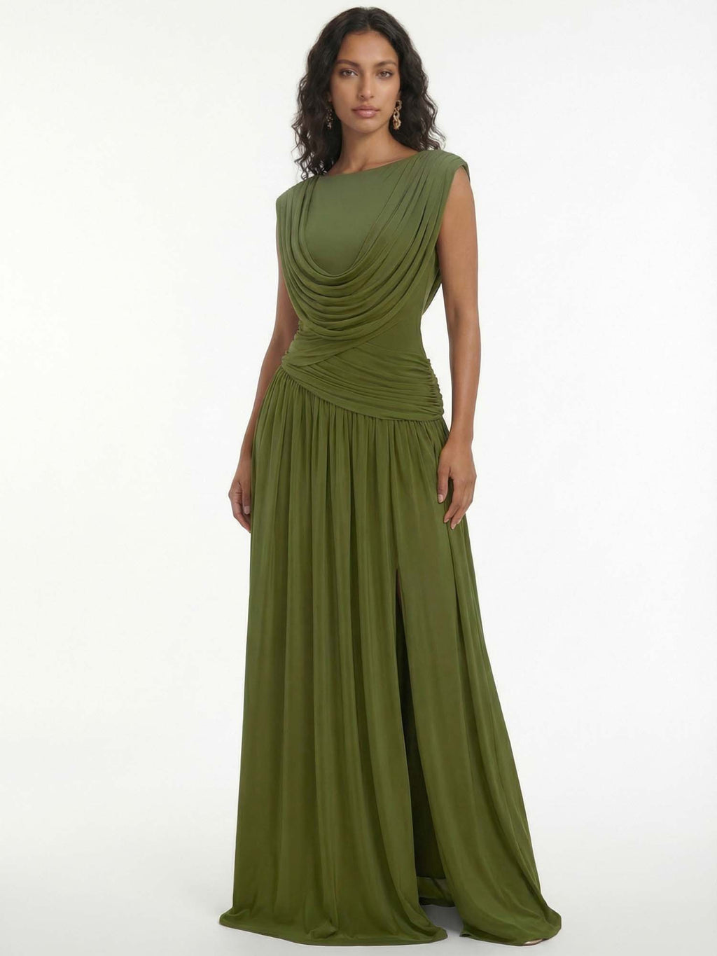 Olivia Drape Maxi Dress – Olive