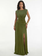 Olivia Drape Maxi Dress – Olive