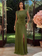 Olivia Drape Maxi Dress – Olive