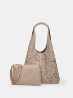 Perforated Floral Large Hobo Bag
