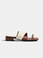 Genuine Leather Square Toe Slide Sandals