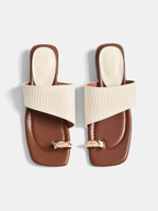 Genuine Leather Square Toe Slide Sandals