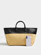 Patchwork Straw Tote Bag