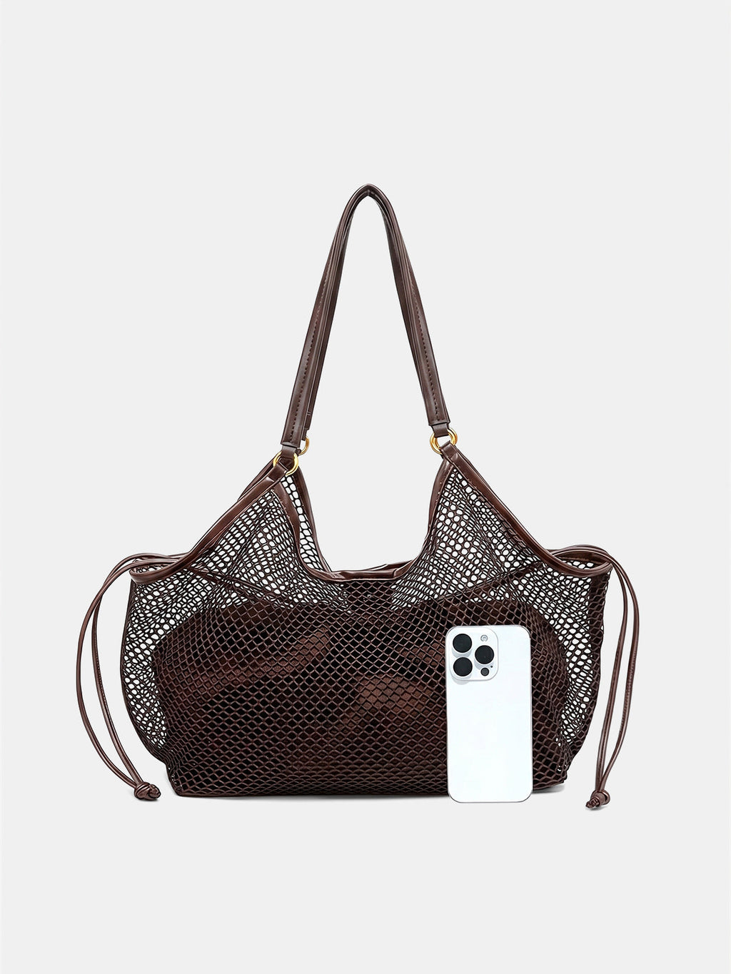 Drawstring Mesh Shoulder Tote Bag