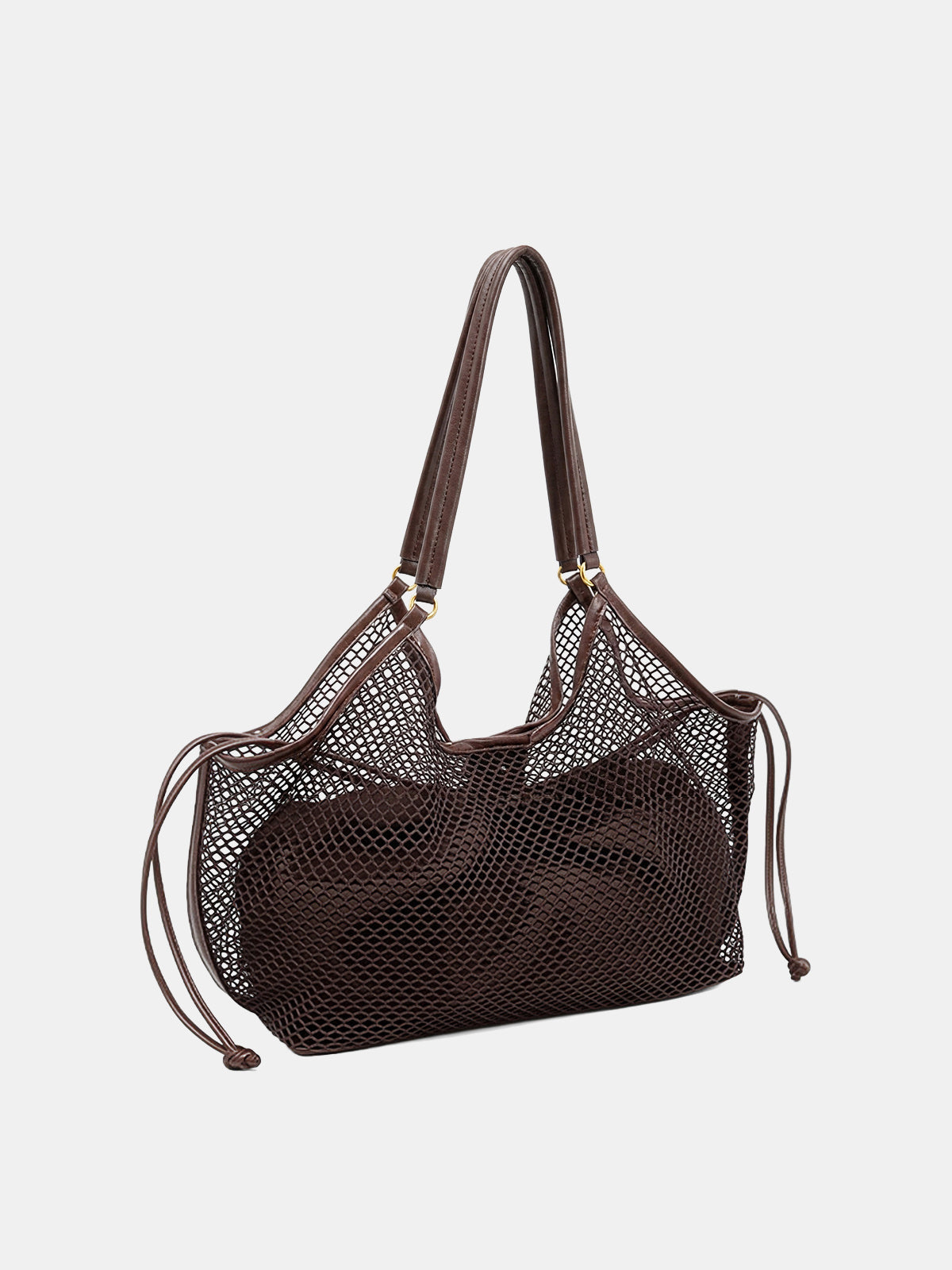 Drawstring Mesh Shoulder Tote Bag