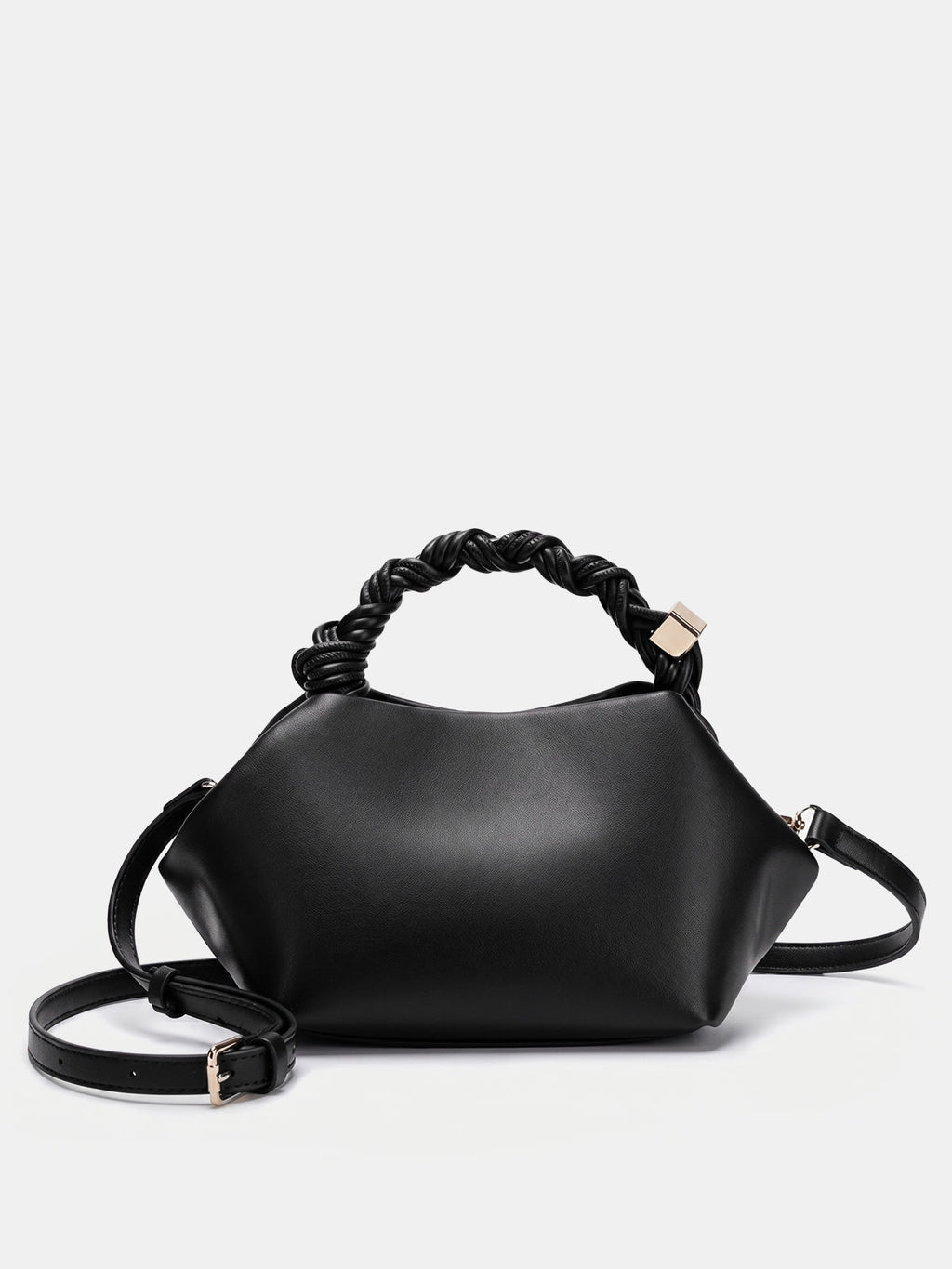 Braided Handle Soft Faux Leather Handbag