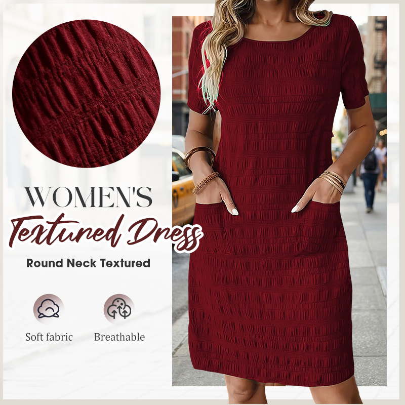 Women's Round Neck Textured Knee-Length Dress 👗
