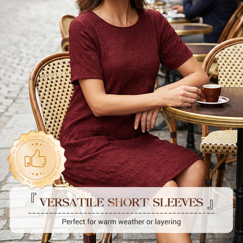 Women's Round Neck Textured Knee-Length Dress 👗