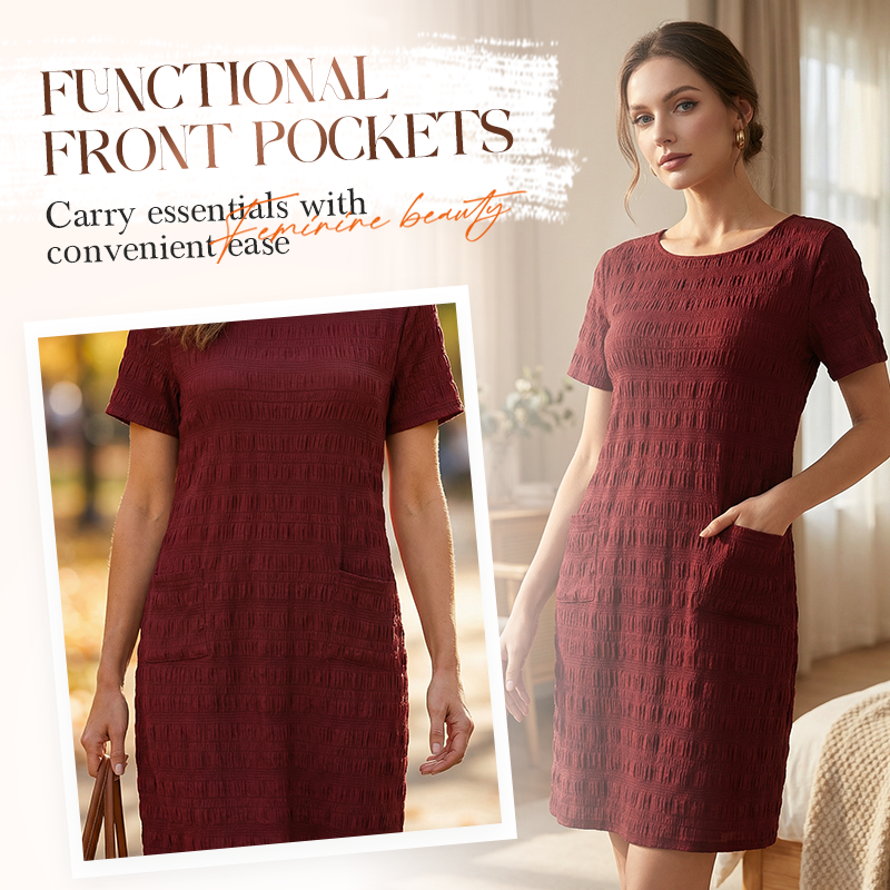 Women's Round Neck Textured Knee-Length Dress 👗