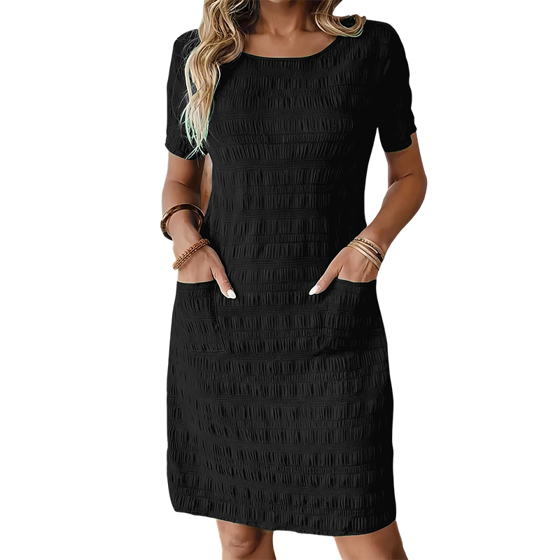 Women's Round Neck Textured Knee-Length Dress 👗