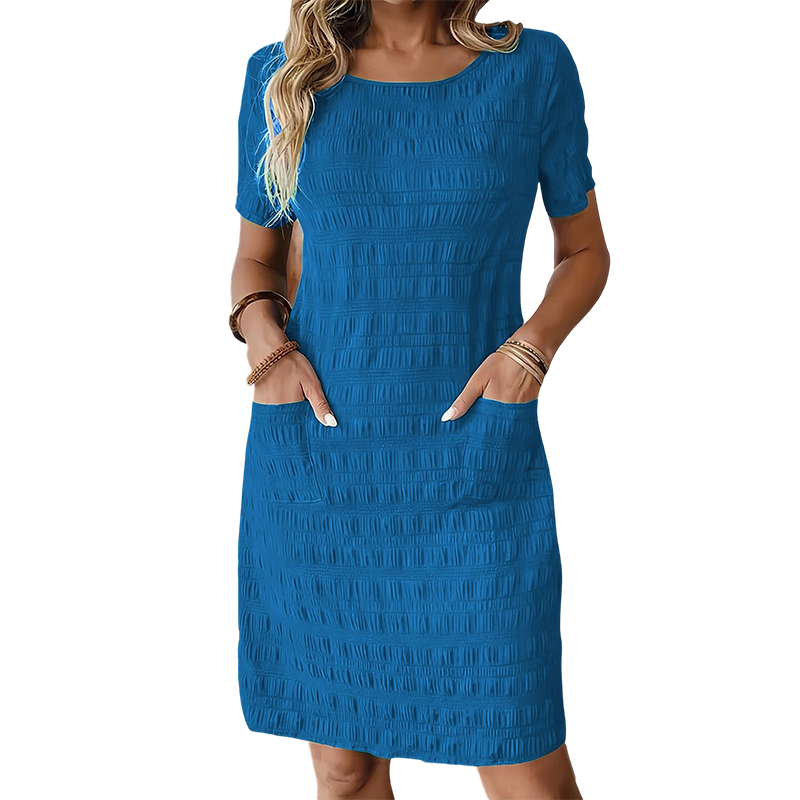 Women's Round Neck Textured Knee-Length Dress 👗