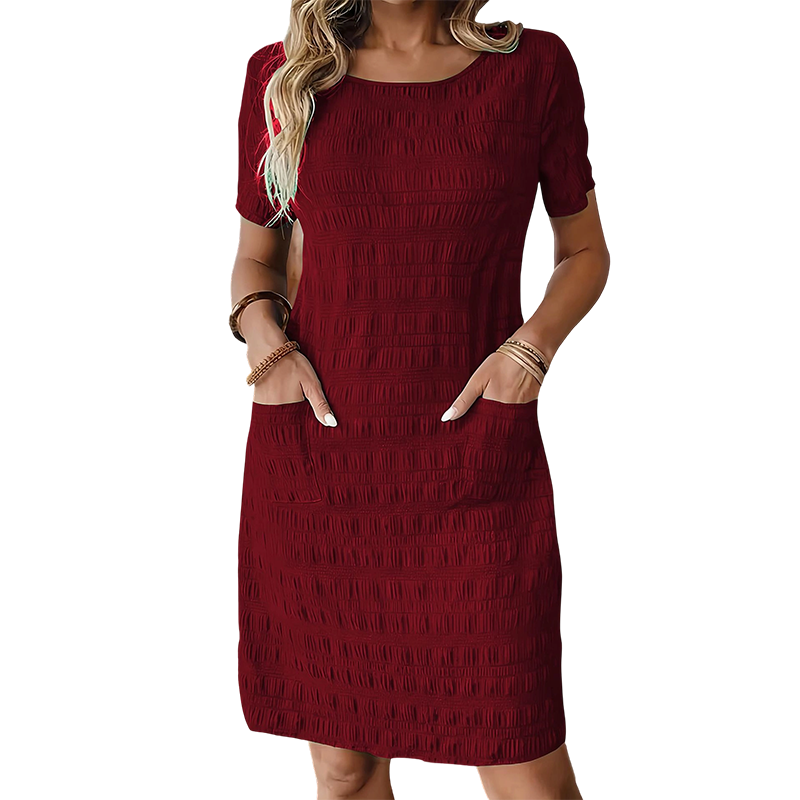 Women's Round Neck Textured Knee-Length Dress 👗