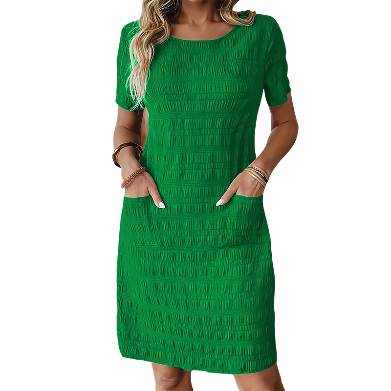 Women's Round Neck Textured Knee-Length Dress 👗